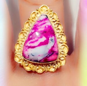 Custom Dyed Dendretic Solid Sterling Gemstone Ring